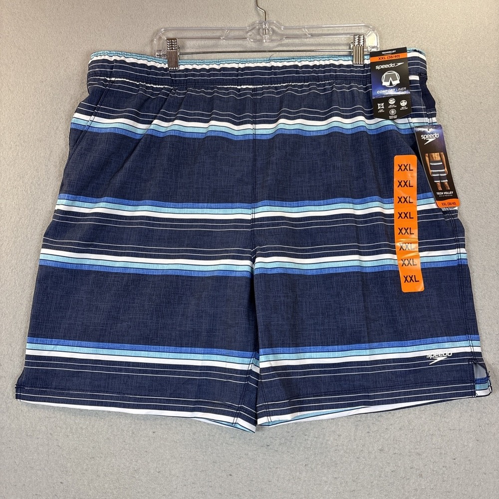 Speedo Tech Volley Swim Shorts Trunks Comfort Liner Men NWT Size XXL 38/40 Blue